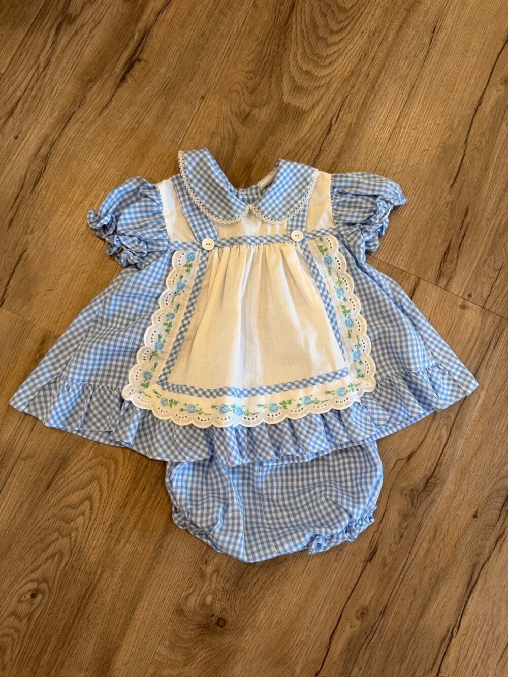Vintage Toddler Frilly Dress Size 12 Months Blue